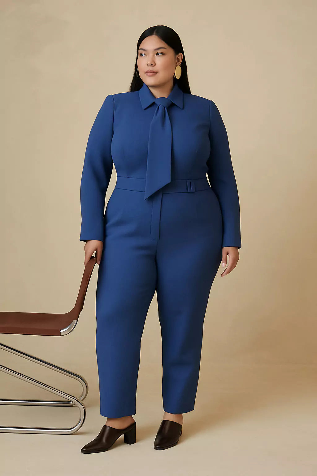 Elegant Belted Bow-Tie Midi Dress – Royal Blue