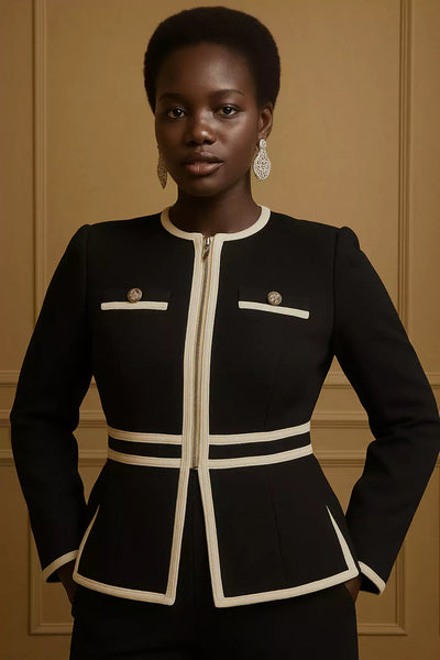 Tailored Contrast Trim Black Blazer